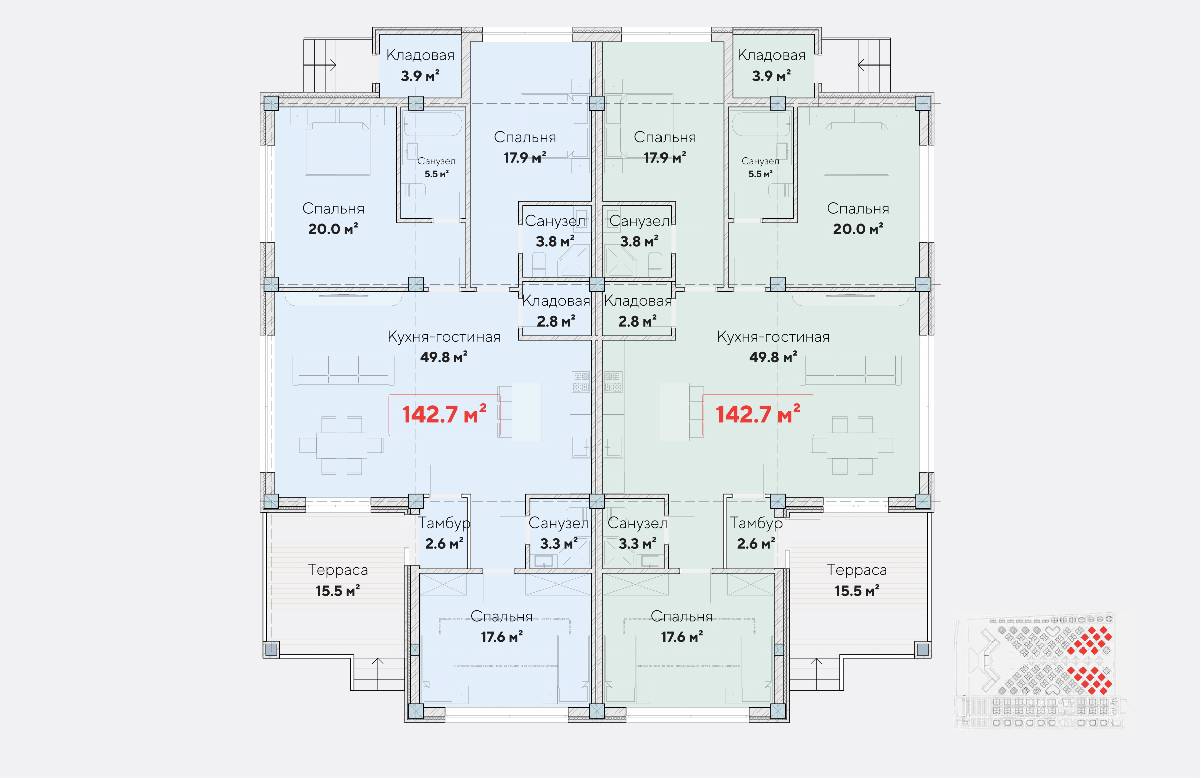 Планировка коттеджа на 2 хозяина XL